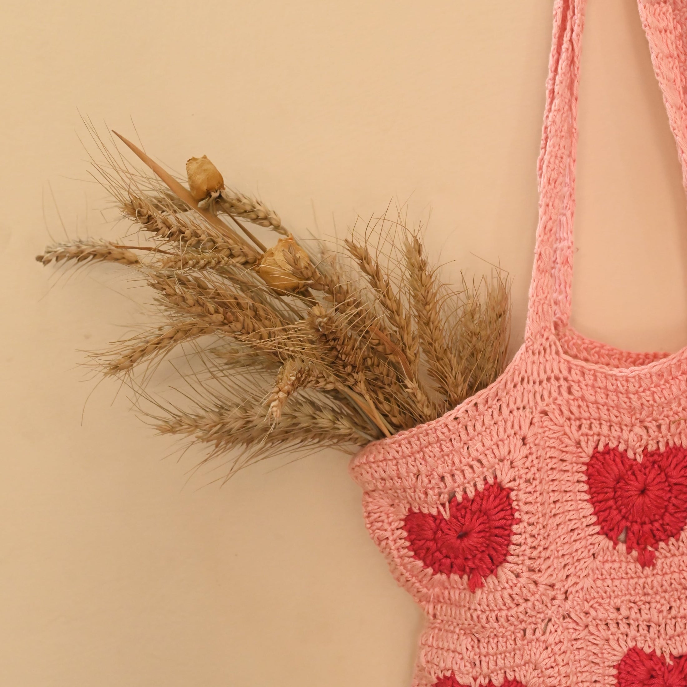 Crochet Pink Heart Tote Bag - Granmade