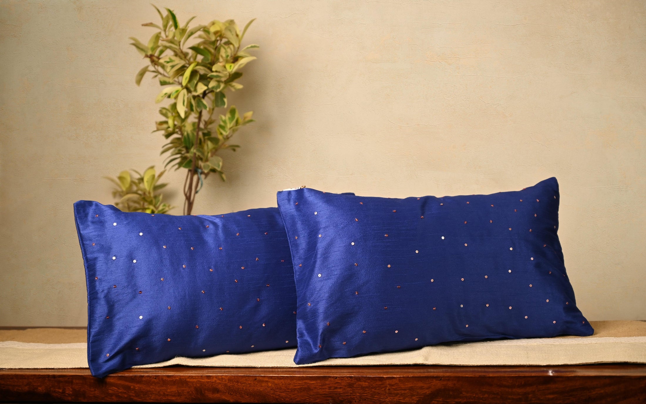 Blue Cotton Silk Rectangle Cushion Cover - Granmade