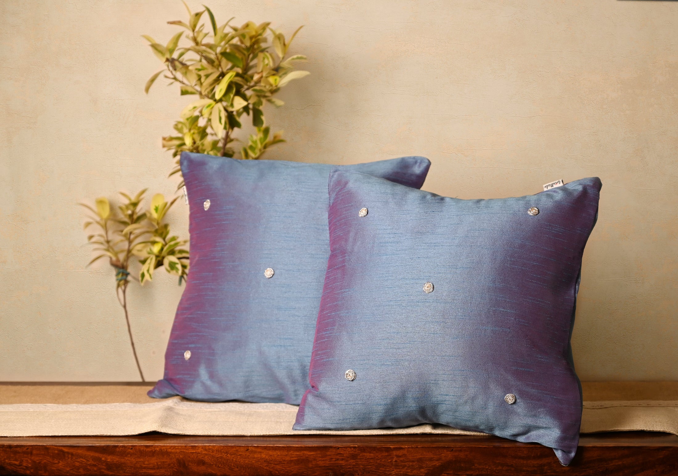 Blue Cotton Silk Cushion Cover - Granmade