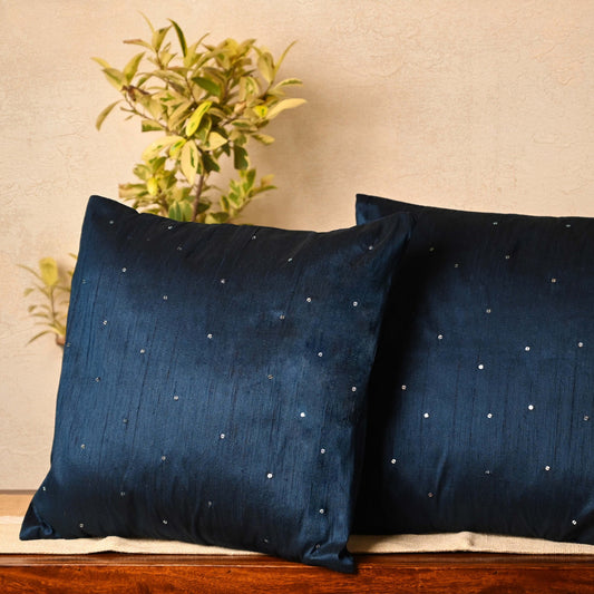 Navy Blue  Cotton Silk Cushion Cover - Granmade