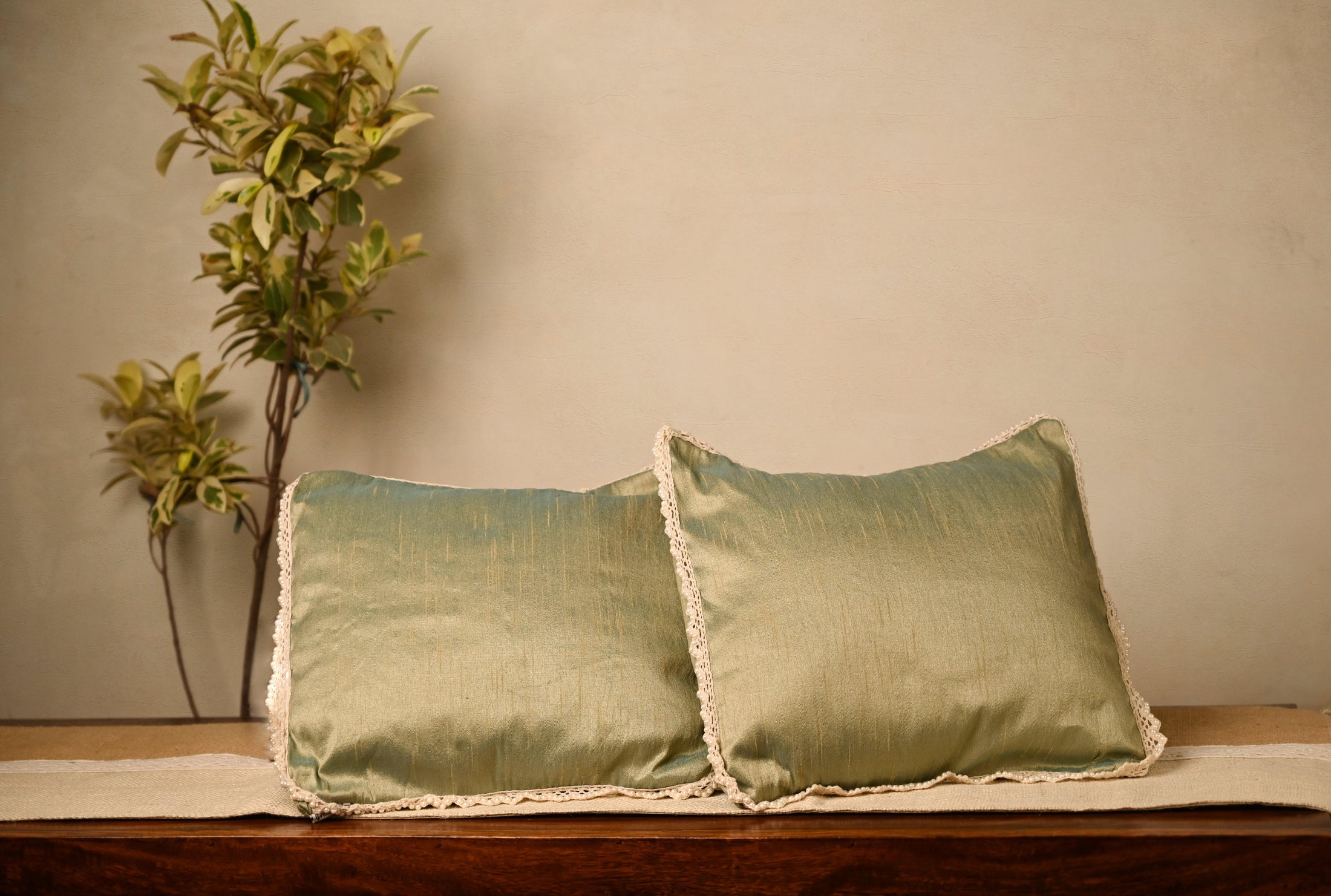 Green Cotton Silk 12x12 Cushion Cover - Granmade