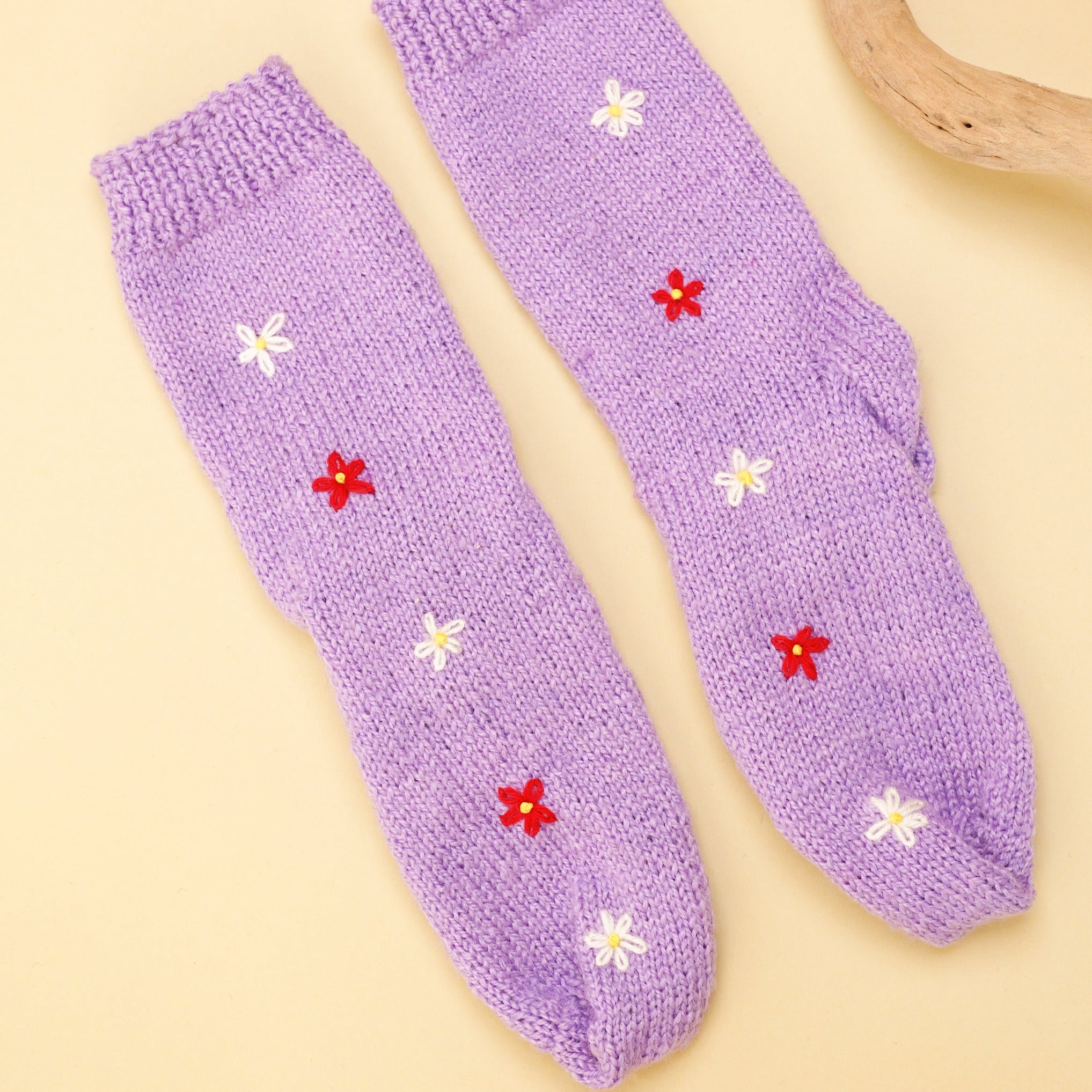 Hand-knit Purple High-ankle Socks - Granmade