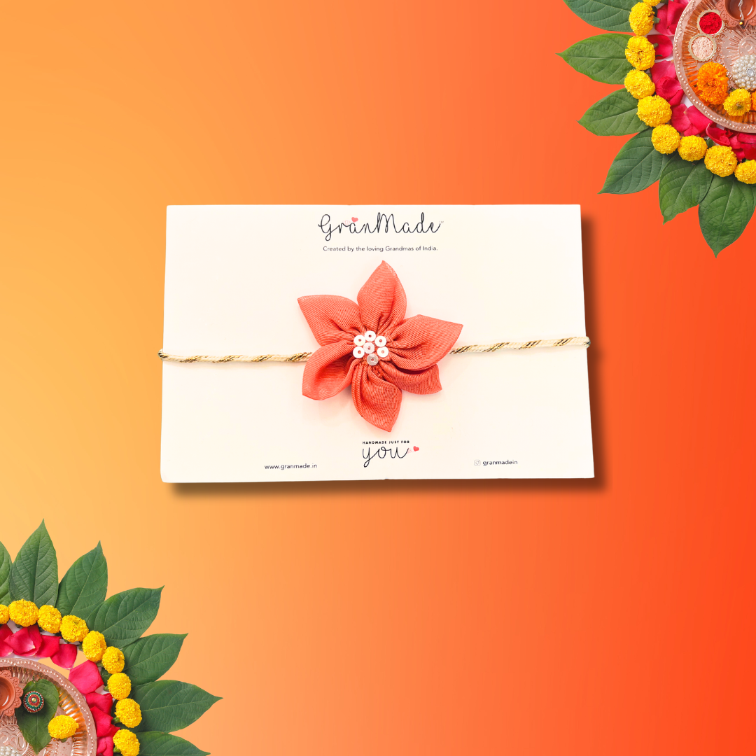 Handmade Orange Sadabahar Rakhi - Granmade