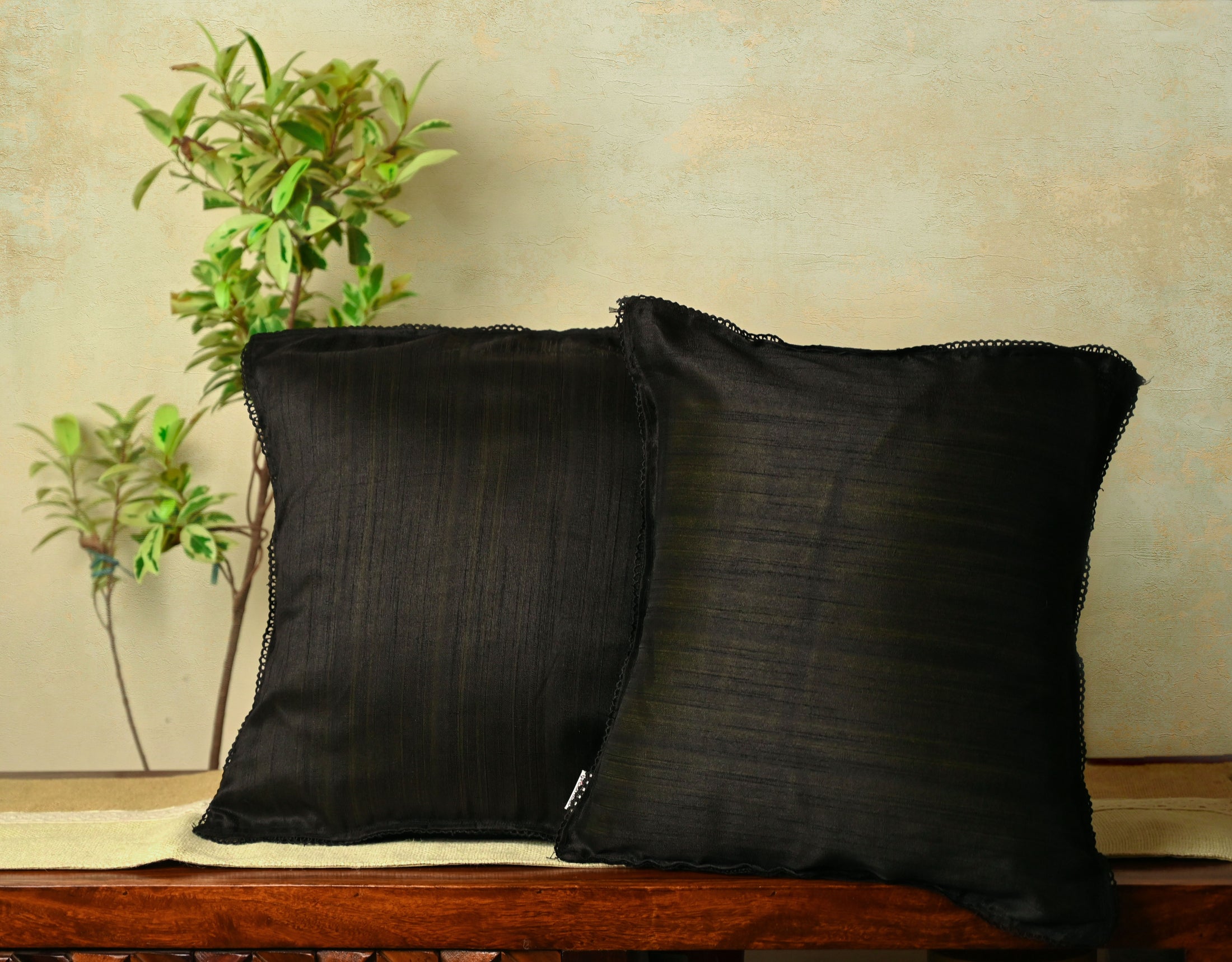 Black Lace Cotton Silk Cushion Cover - Granmade