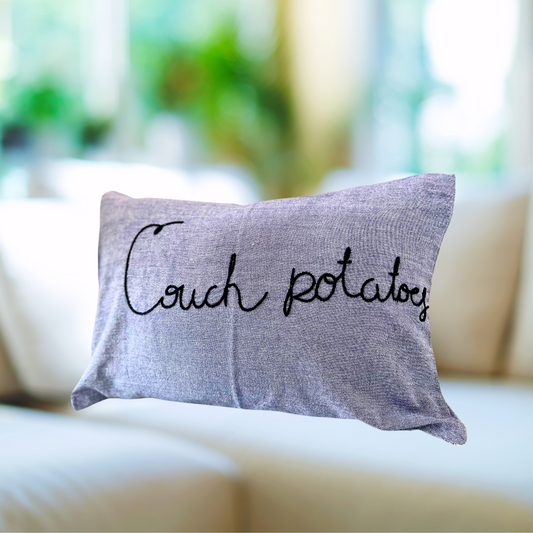 Couch Potatoes Hand embroidered Cushion Cover - Granmade