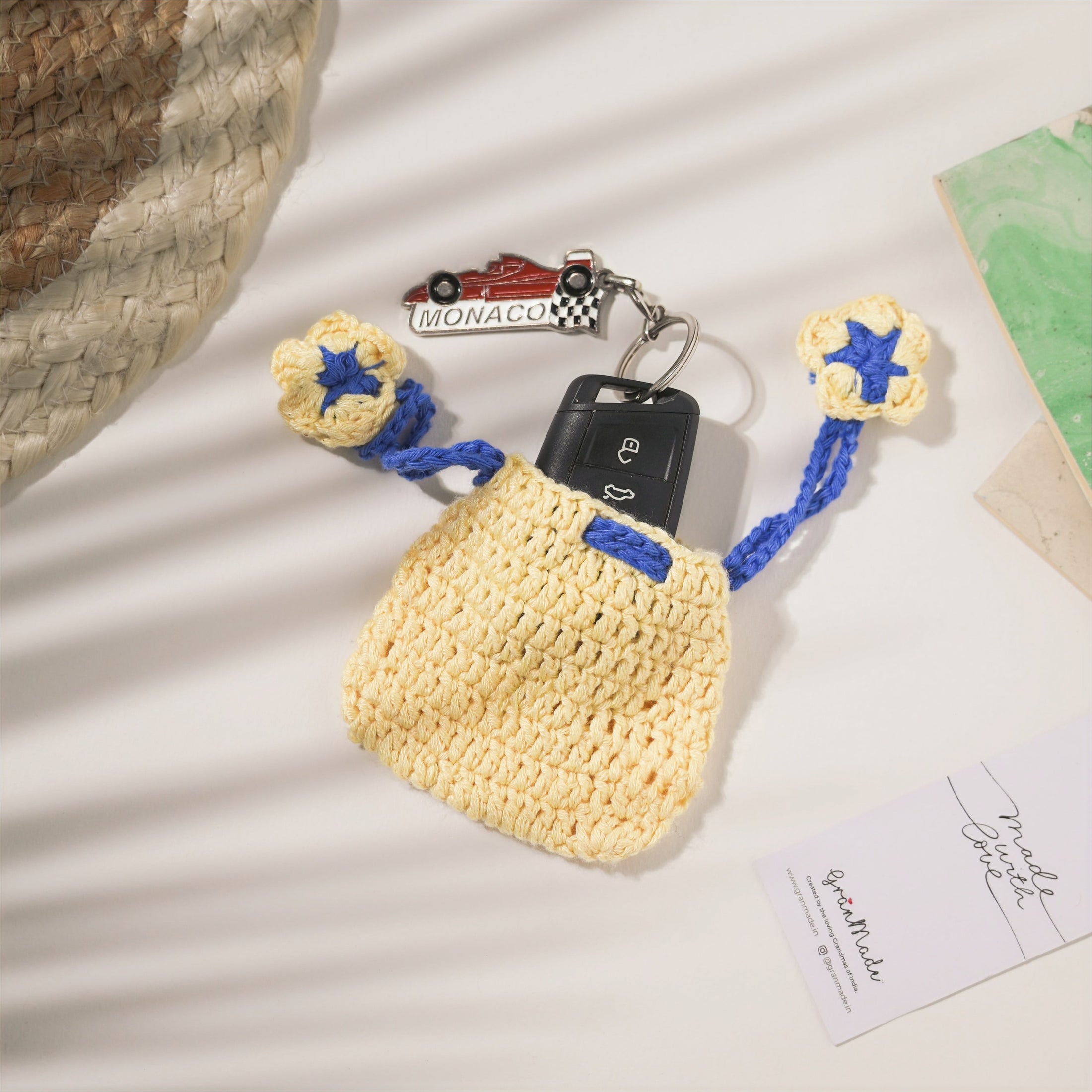 Yellow and Blue Crochet Pouch - Granmade