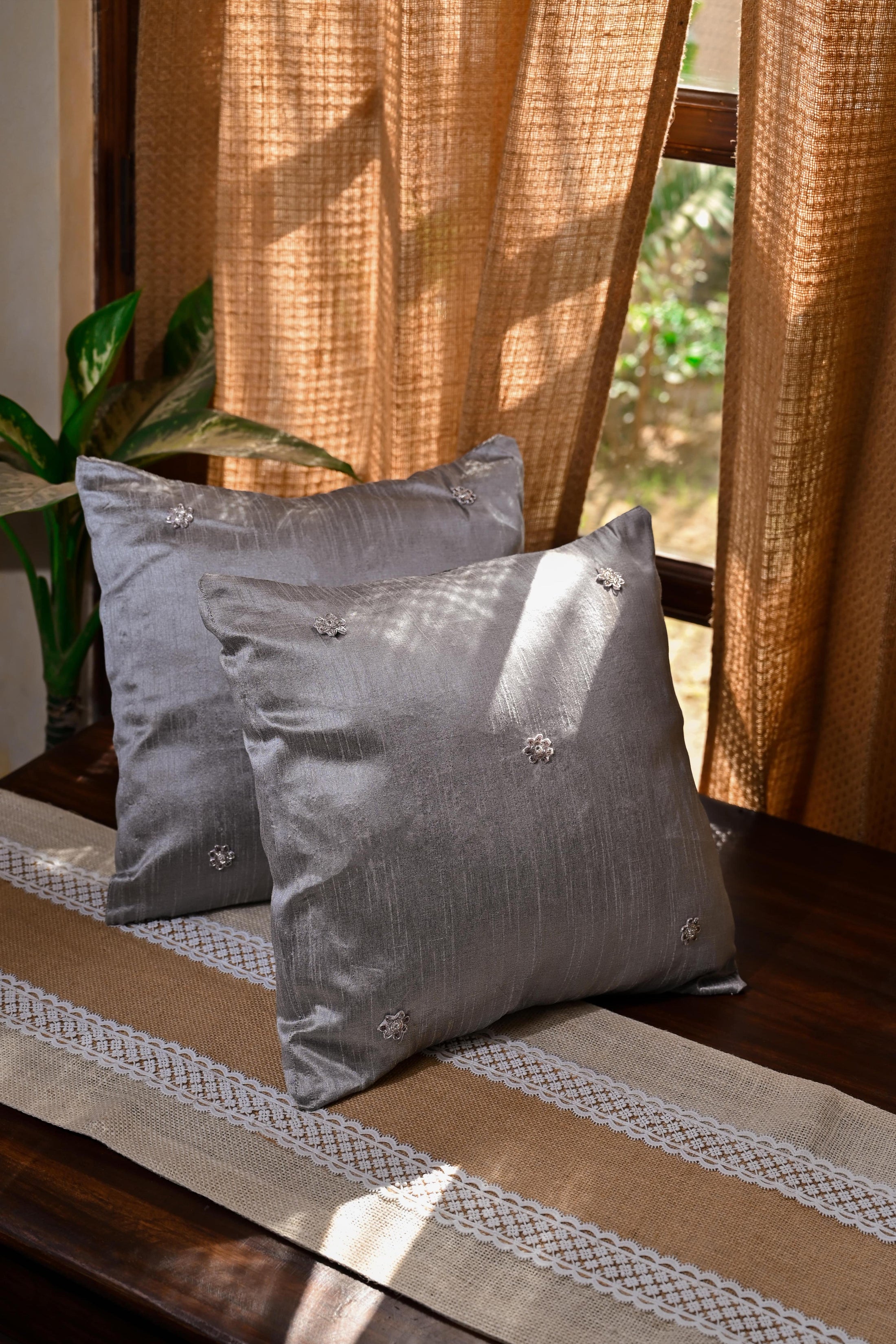 Black Lace Cotton Silk Cushion Cover - Granmade