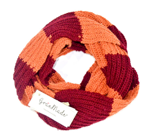 Peach Maroon Hand Knit Infinity Scarf - Granmade