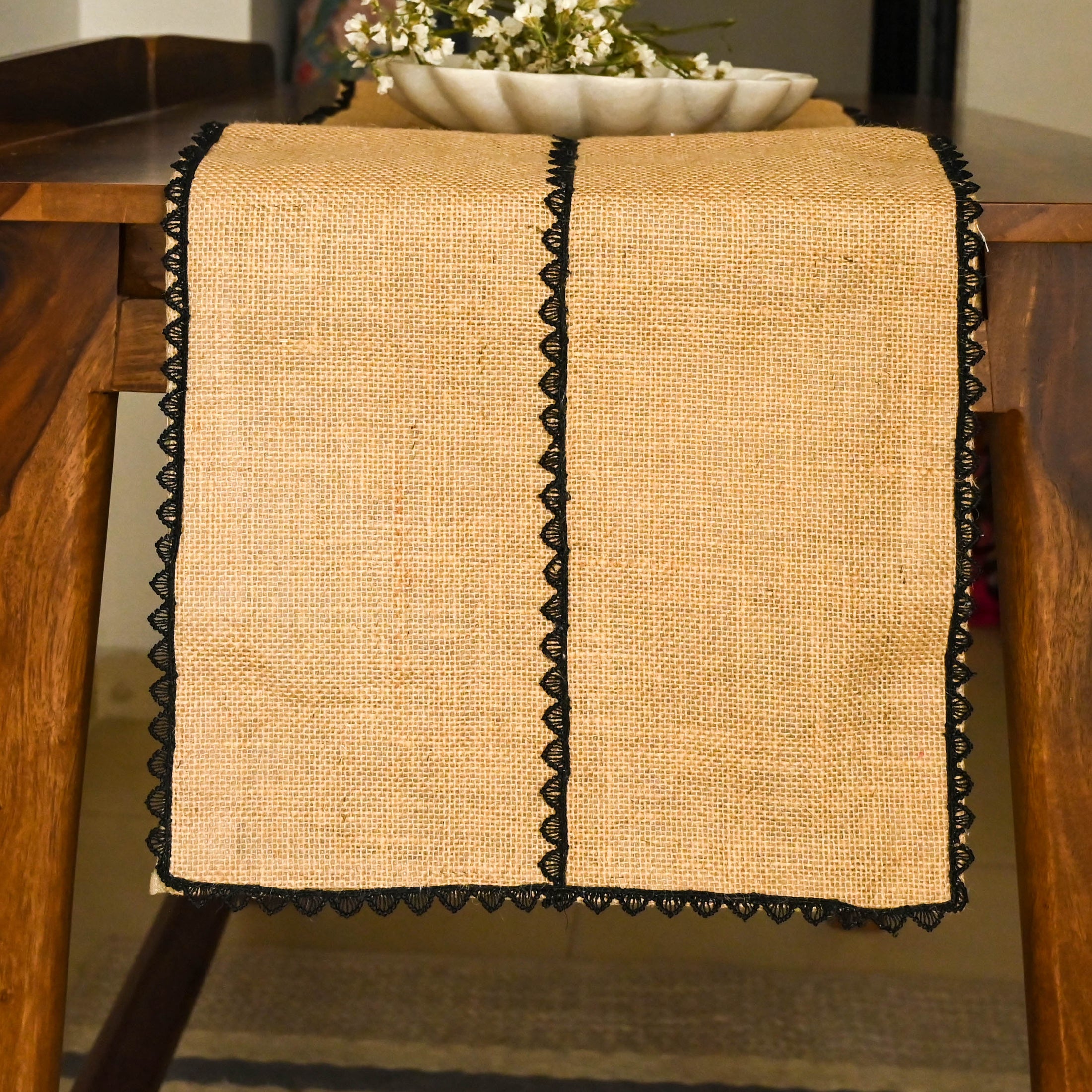 Jute & Black Lace Table Runner - Granmade