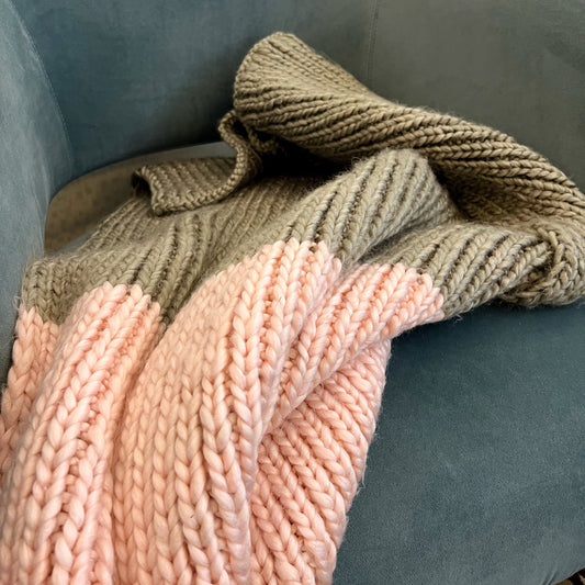 Pink & Grey Chunky Wool Throw - Granmade