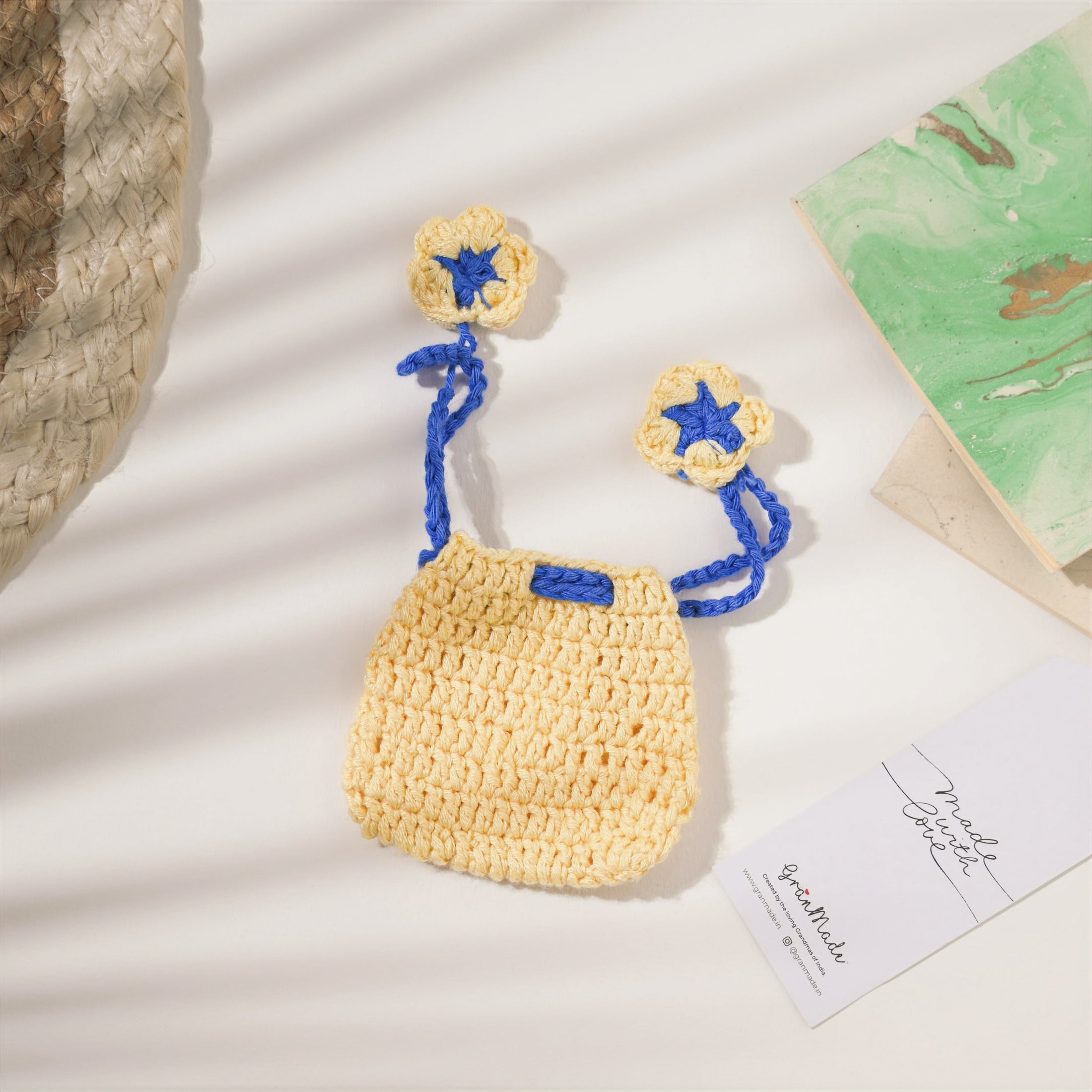 Yellow and Blue Crochet Pouch - Granmade