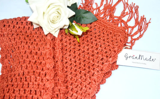 Orange Hand knit Crochet Scarf - Granmade