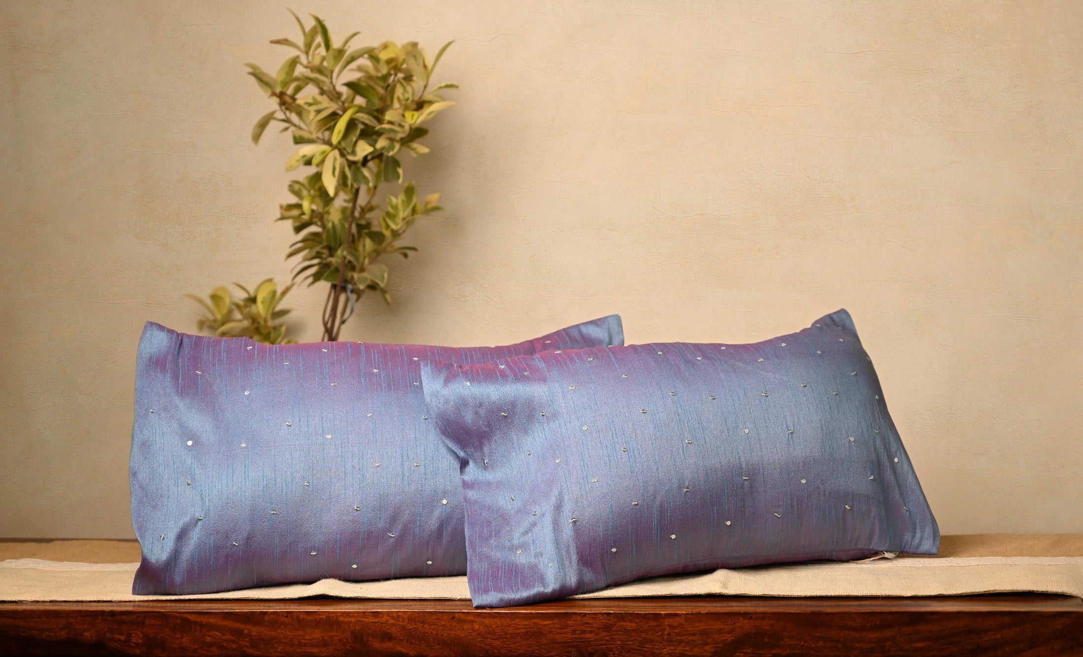 Blue Cotton Silk Rectangle Cushion Cover - Granmade