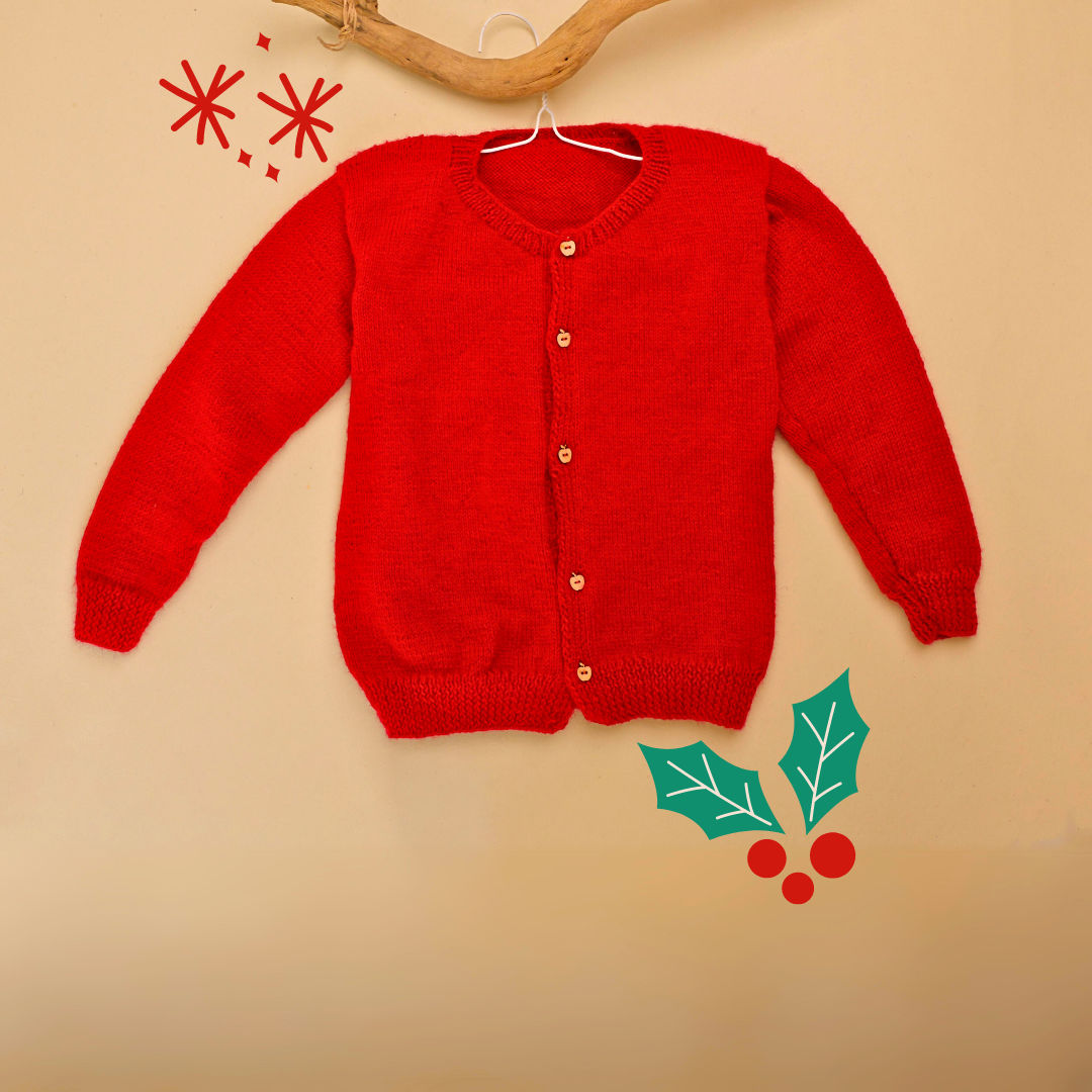 Hand-knit Red Baby Sweater - Granmade