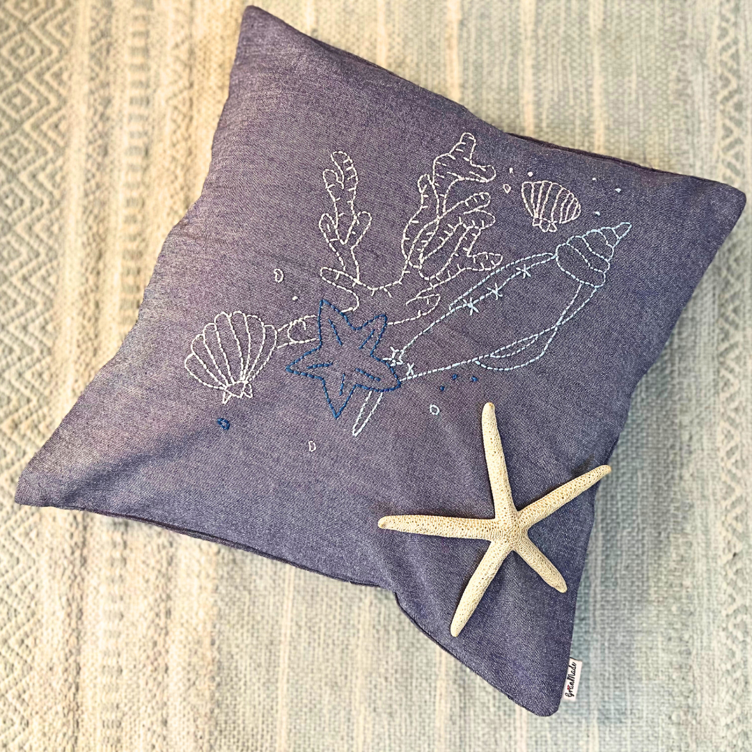 Ocean Harmony Hand embroidered cushion cover - Granmade