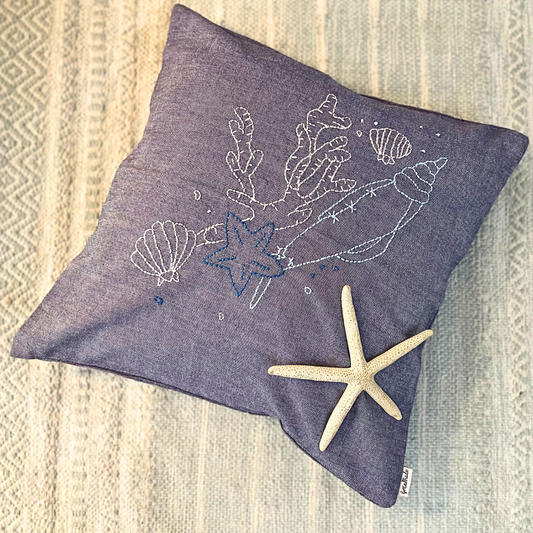 Ocean Harmony Hand embroidered cushion cover - Granmade