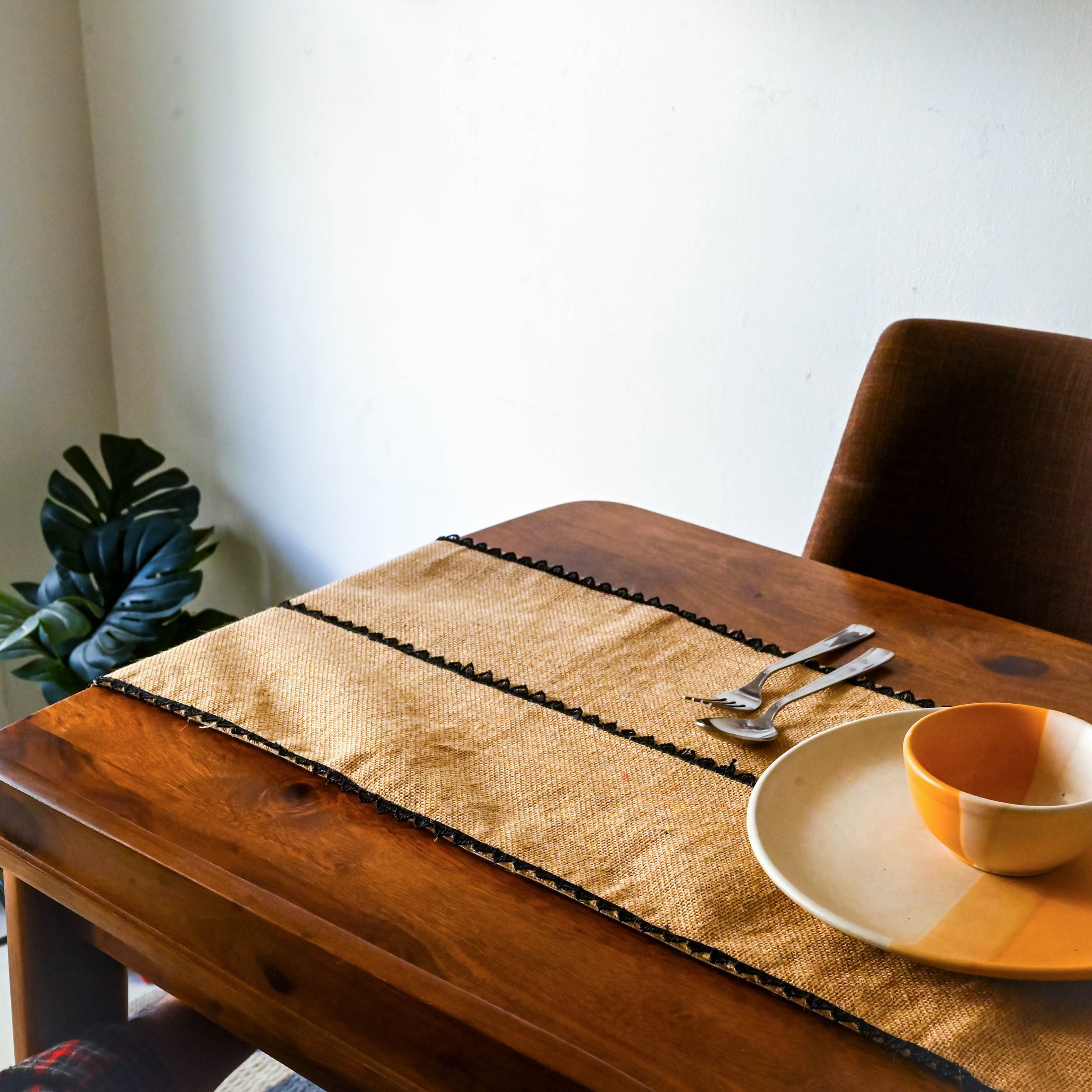 Jute & Black Lace Table Runner - Granmade