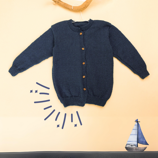 Hand-knit Navy Blue Baby Sweater - Granmade