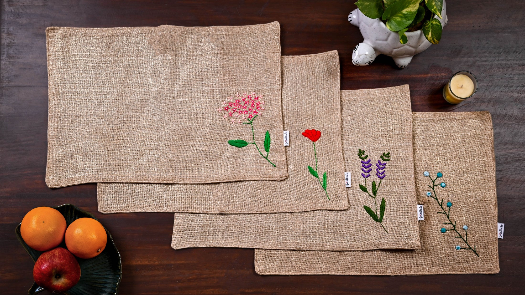 Phool Gold Jute Table Mats (set of 4) - Granmade