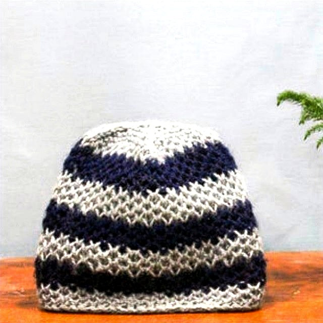 Pink & Navy Blue Honeycomb Hand-knit Beanie - Granmade