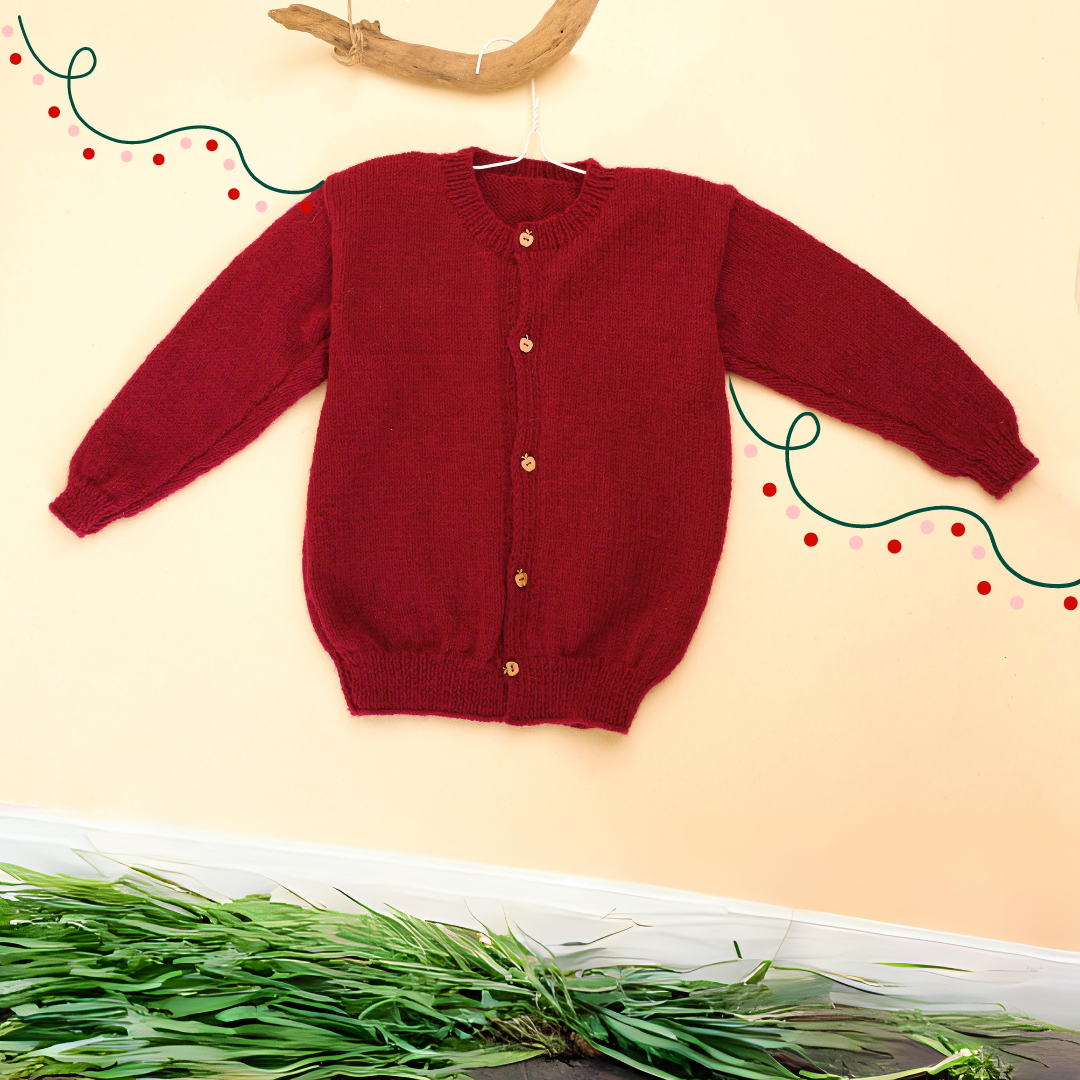 Hand-knit Maroon Baby Sweater - Granmade