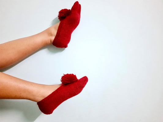 Red Hand-knit Socks - Granmade