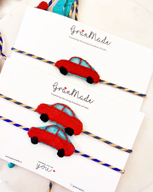 Hand-embroidered Red Car Rakhi - Granmade