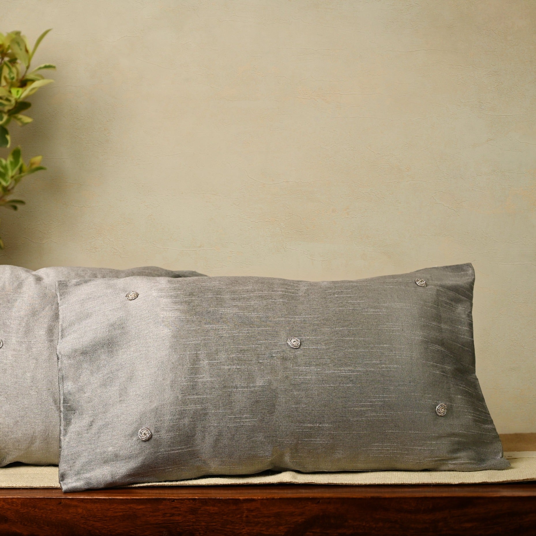 Silver Cotton Silk Rectangle Cushion Cover - Granmade