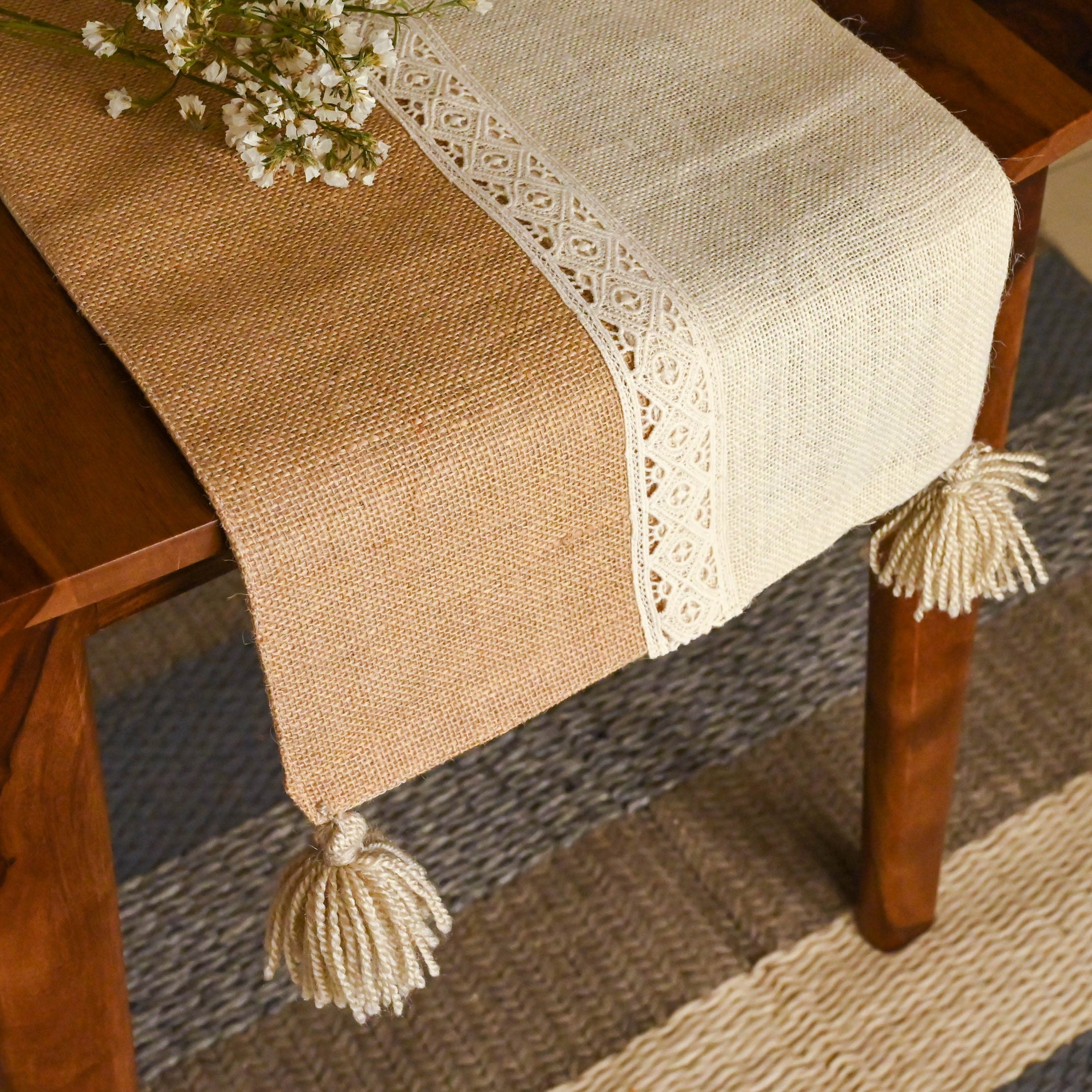 Jute Patchwork & Lace Table Runner - Granmade