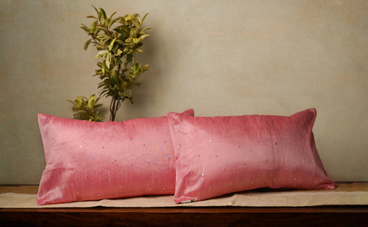 Pink Cotton Silk Rectangle Cushion Cover - Granmade