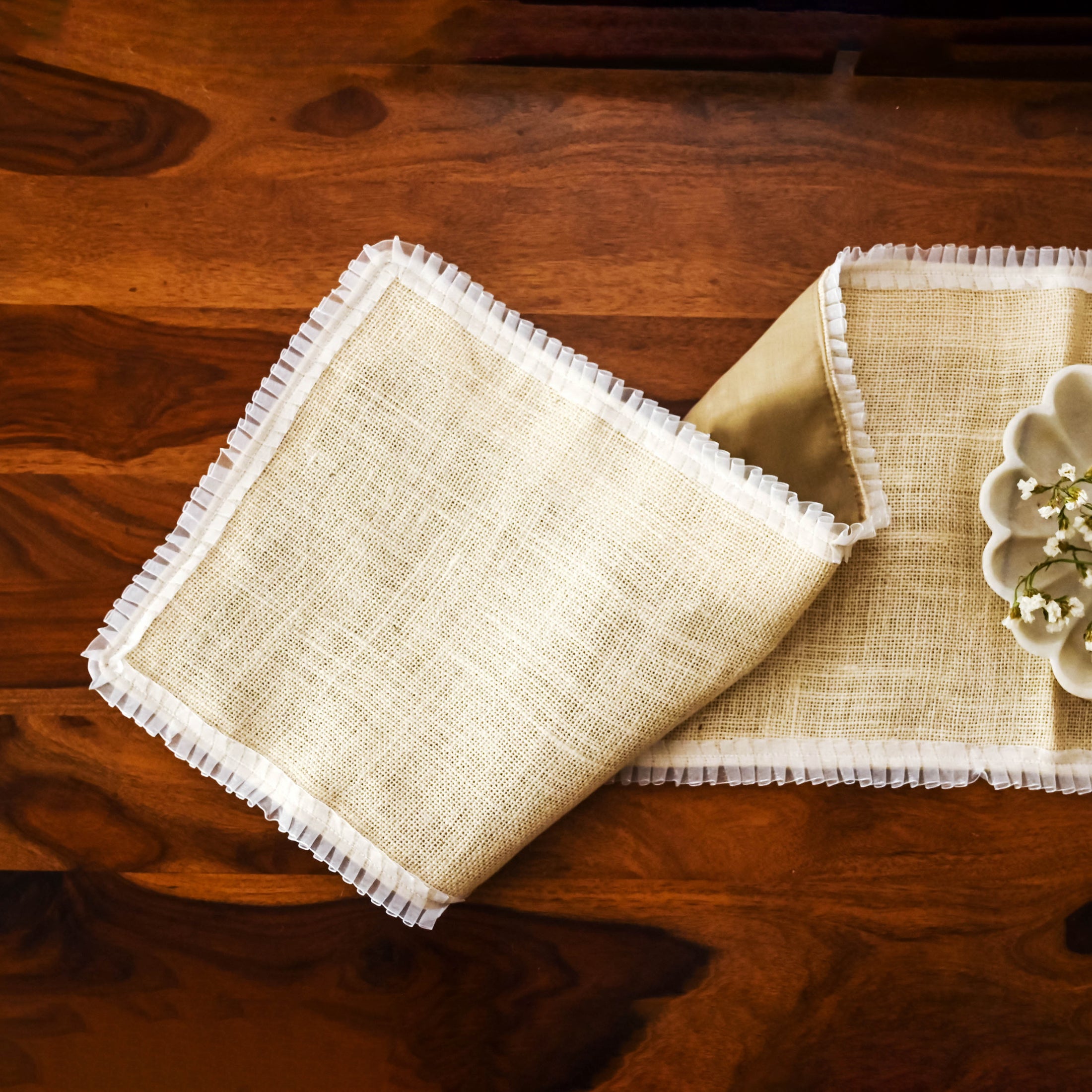 Jute and Organza Lace Table Runner - Granmade