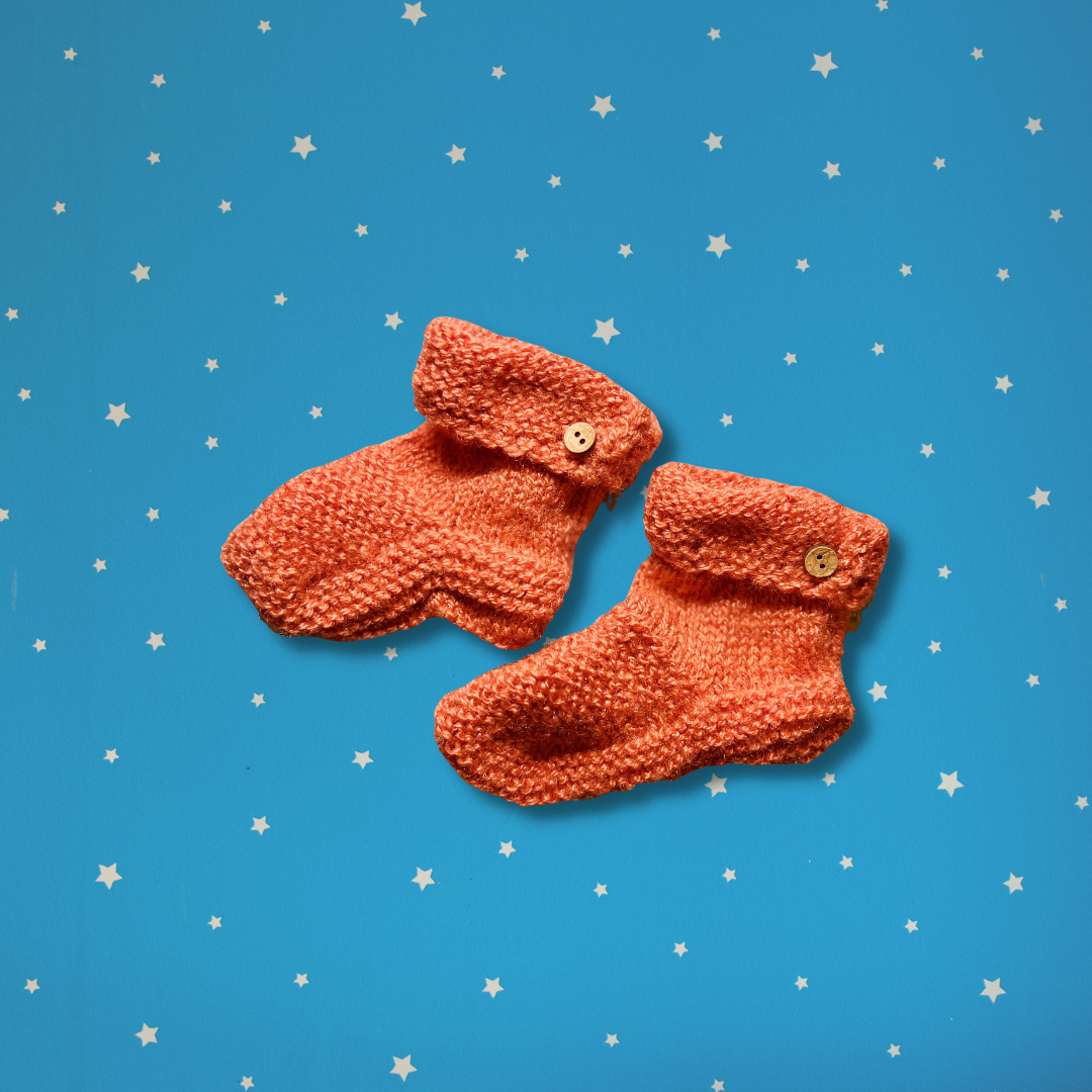 Pumpkin Orange Handknit Baby socks - Granmade