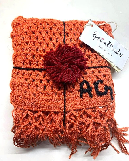 Orange Hand knit Crochet Scarf - Granmade