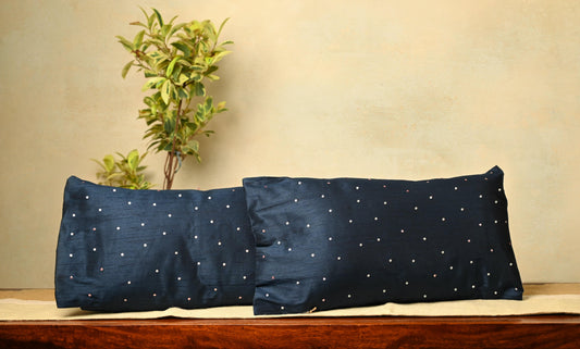 Blue Cotton Silk Rectangle Cushion Cover - Granmade