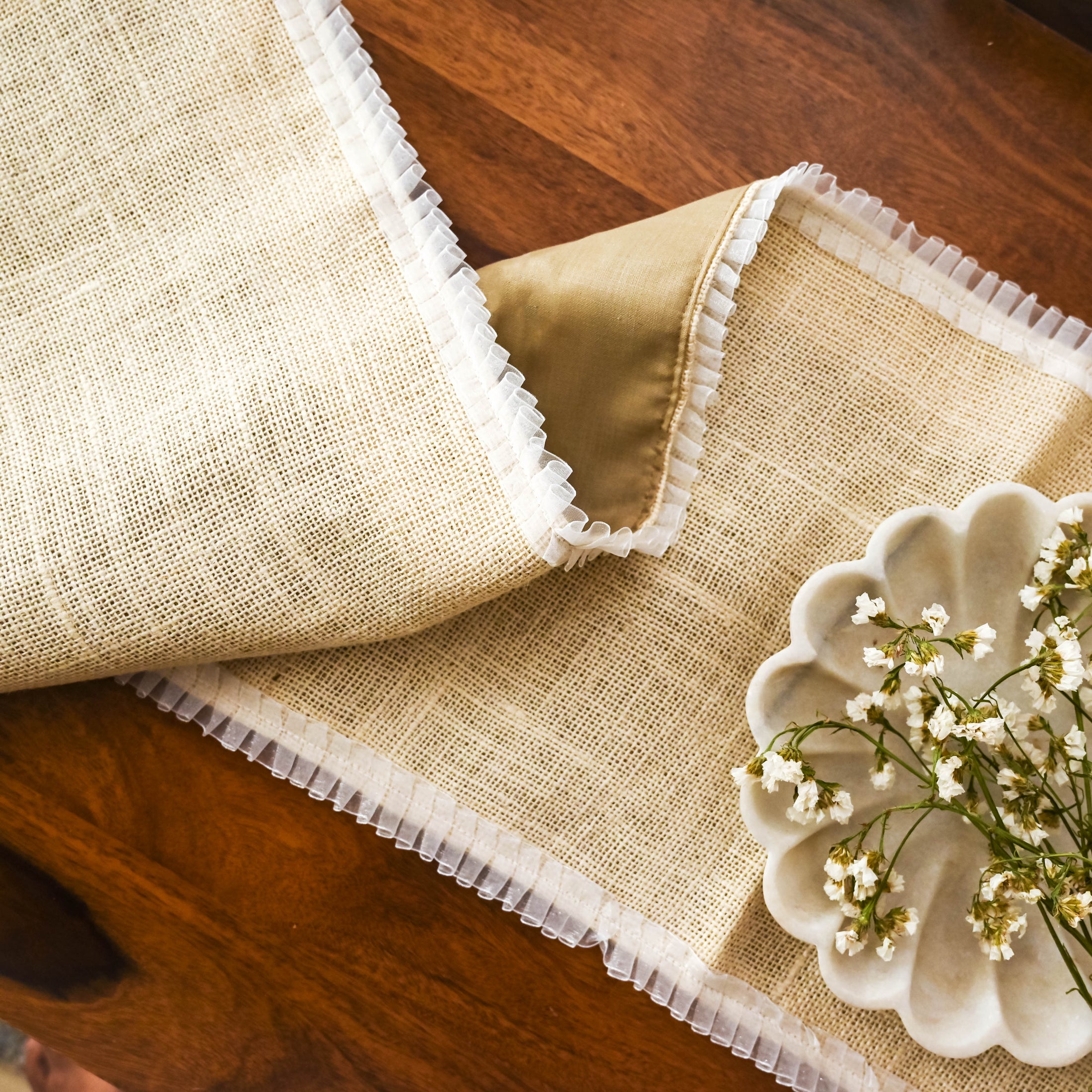 Jute and Organza Lace Table Runner - Granmade