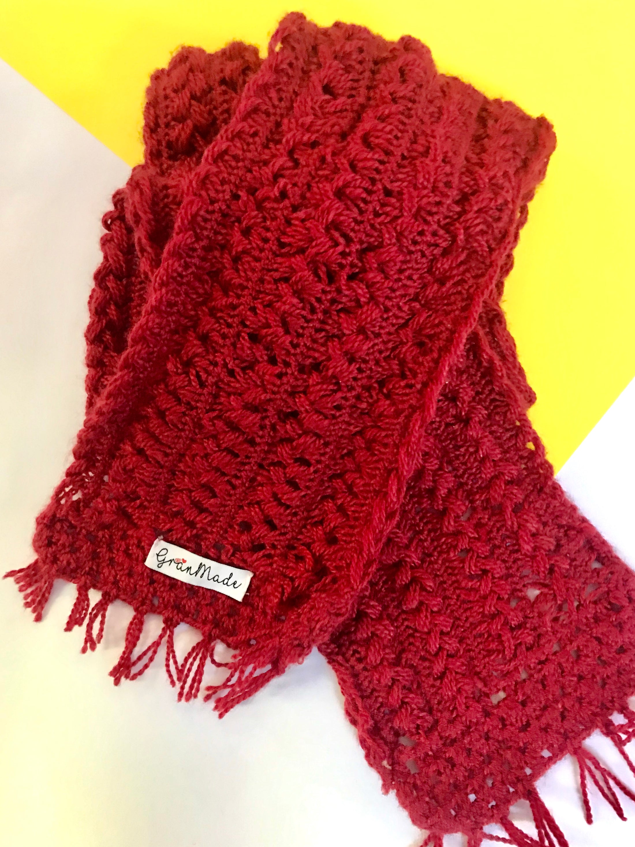 Red U-pin Hand knit Scarf - Granmade