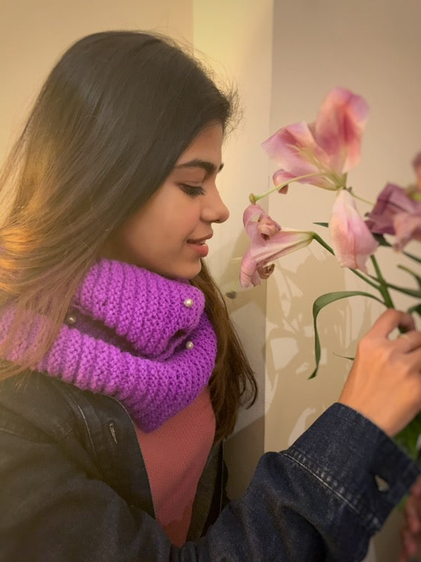 Purple Pearl Hand-Knit Infinity Scarf - Granmade