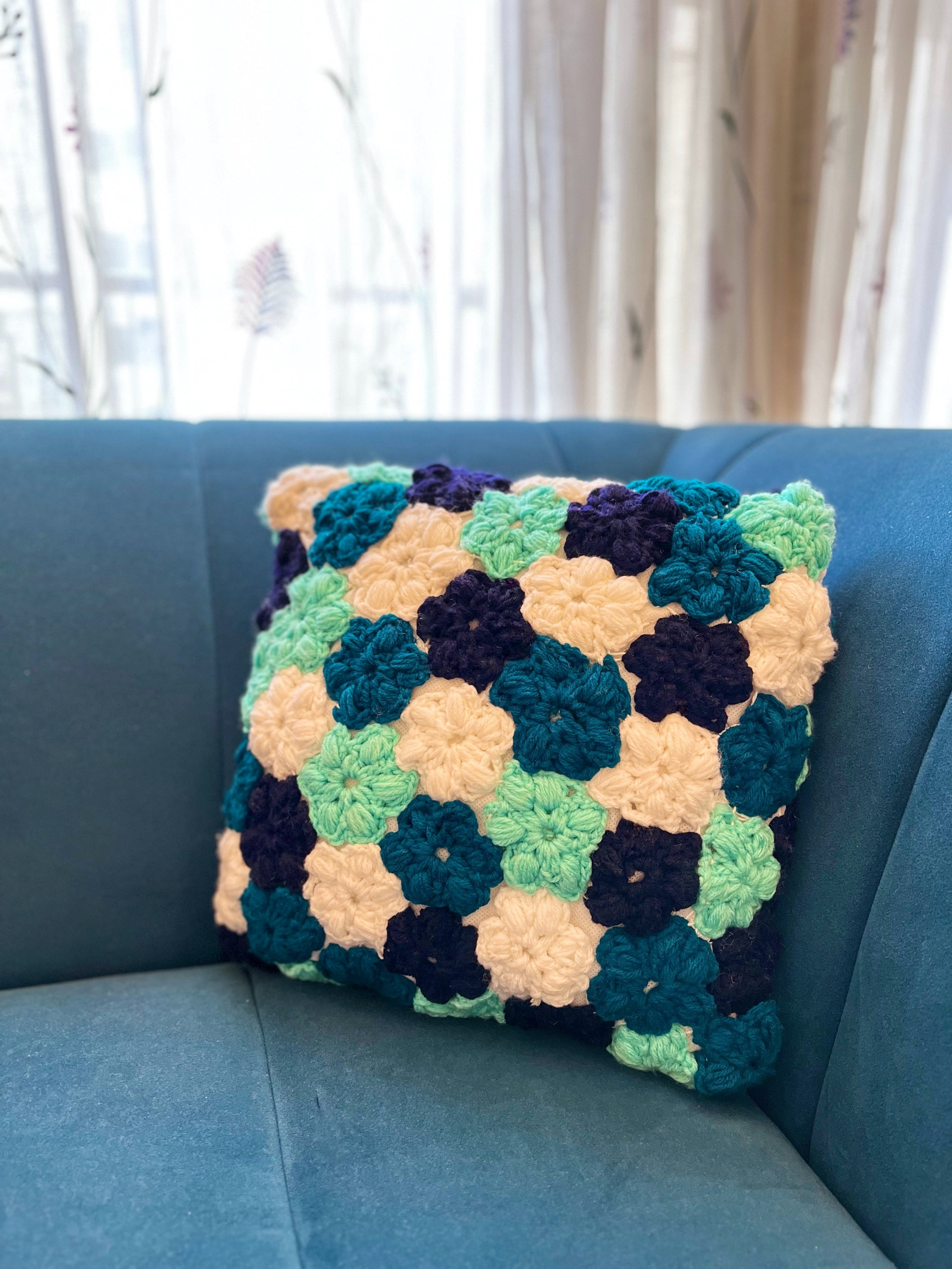 Something Blue Flower Hand-knit Crochet Cushion - Granmade