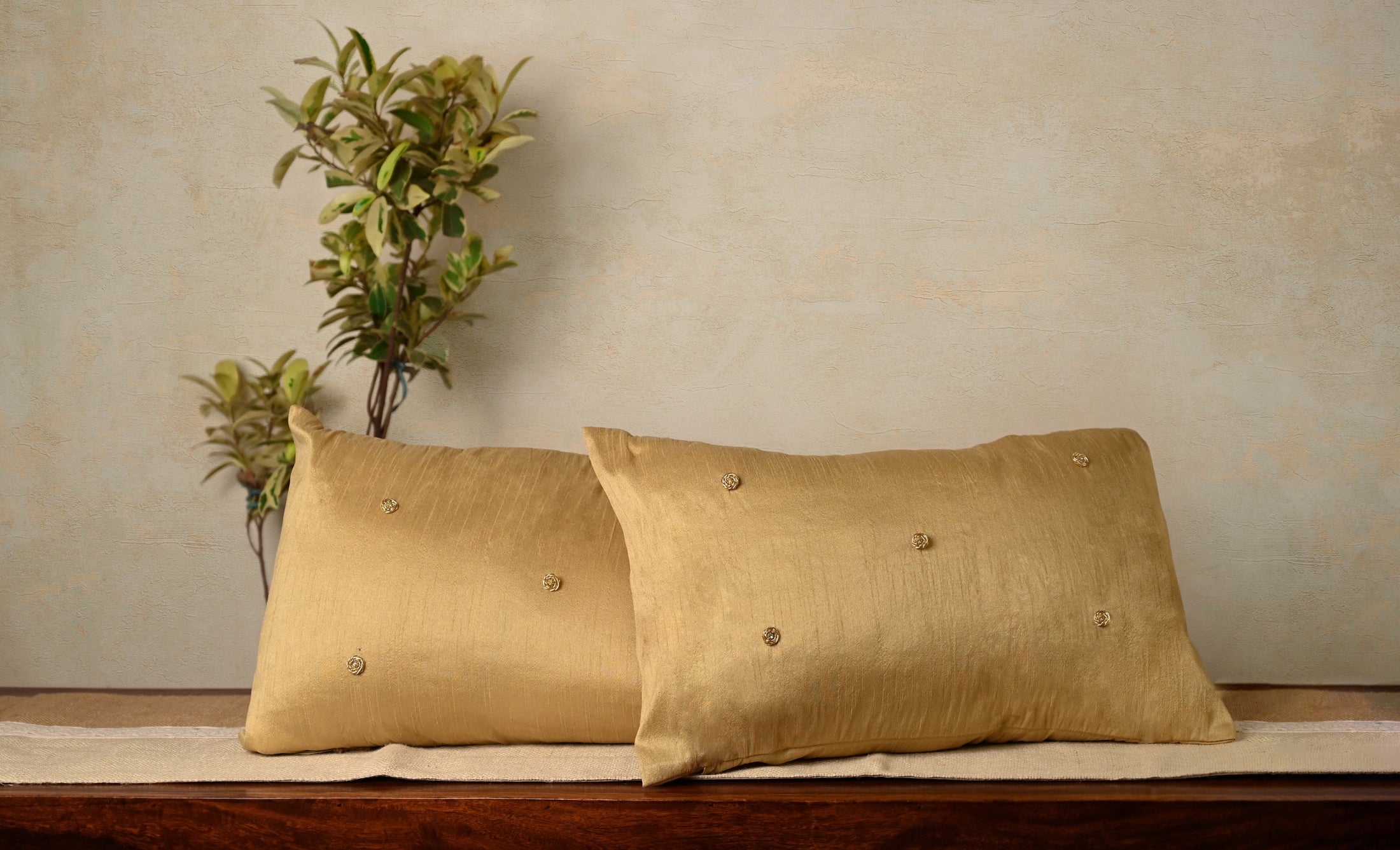 Gold Cotton Silk Rectangle Cushion Cover - Granmade