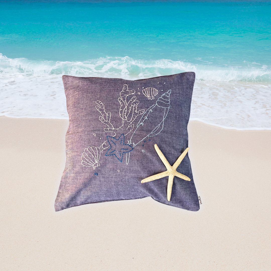 Ocean Harmony Hand embroidered cushion cover - Granmade