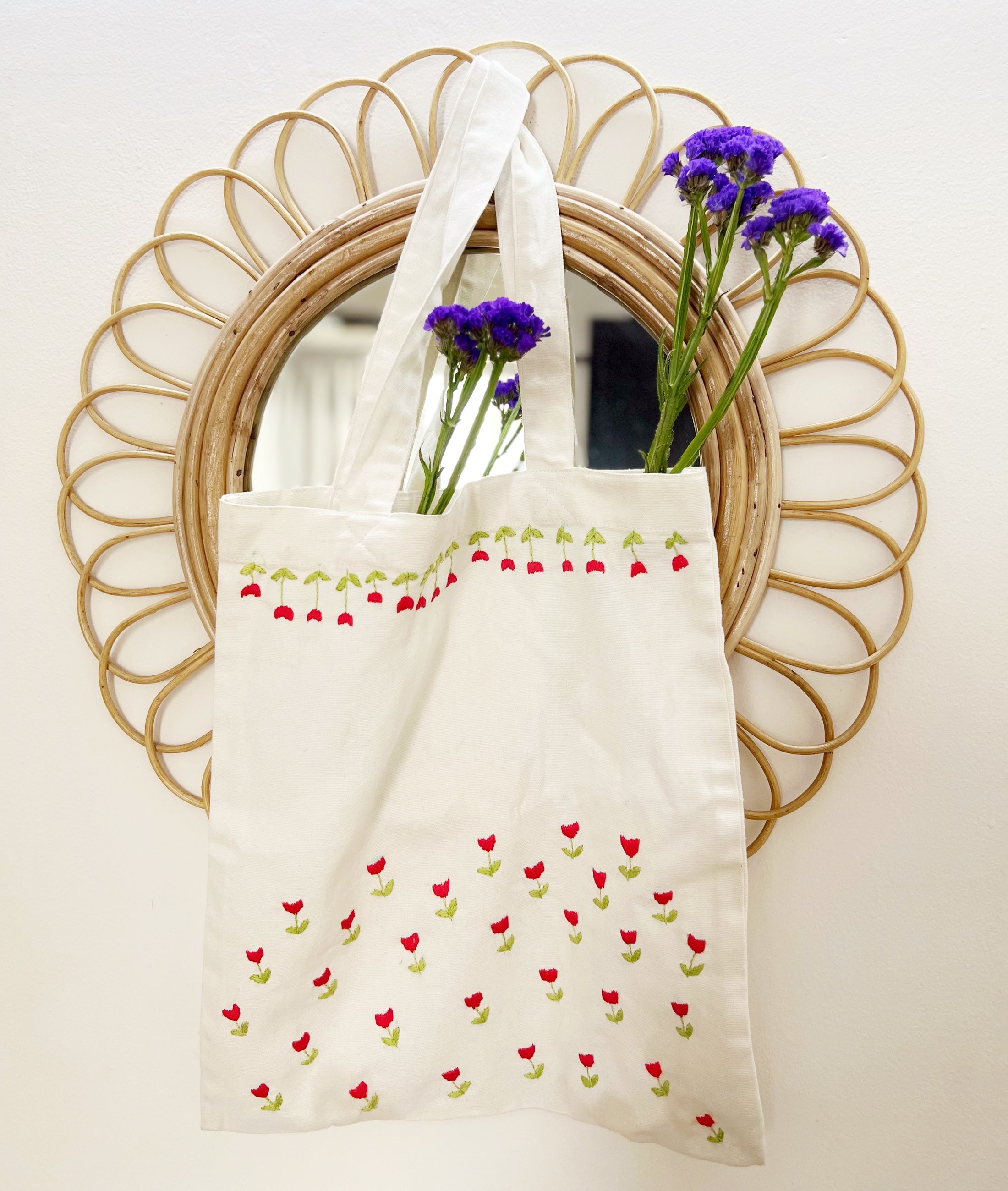 Tulips and Sun Hand-embroidered Tote Bag - Granmade