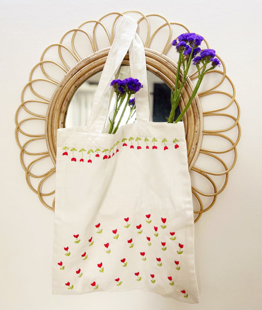 Tulips and Sun Hand-embroidered Tote Bag - Granmade