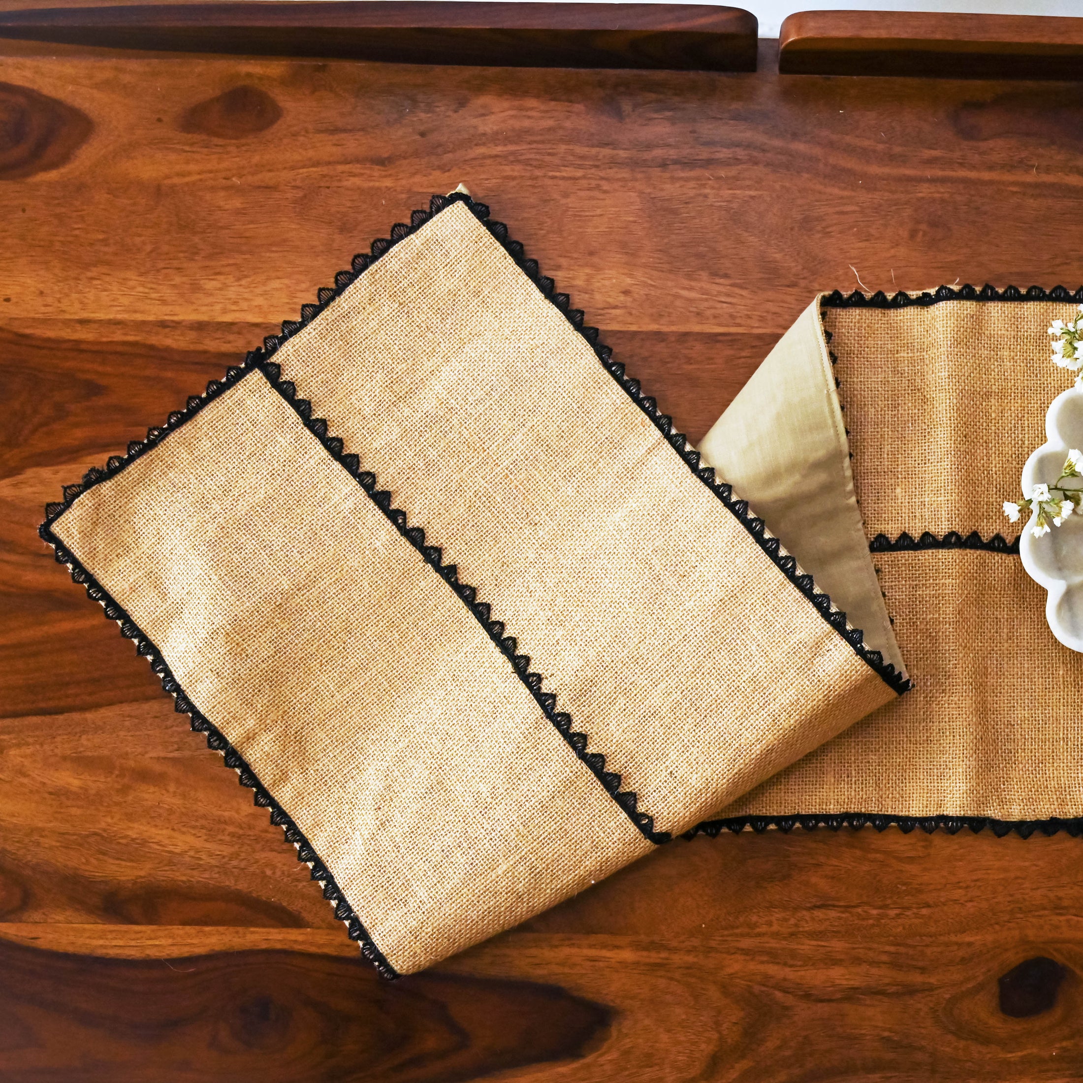 Jute & Black Lace Table Runner - Granmade