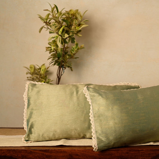 Gold Green Cotton Silk Rectangle Cushion Cover - Granmade