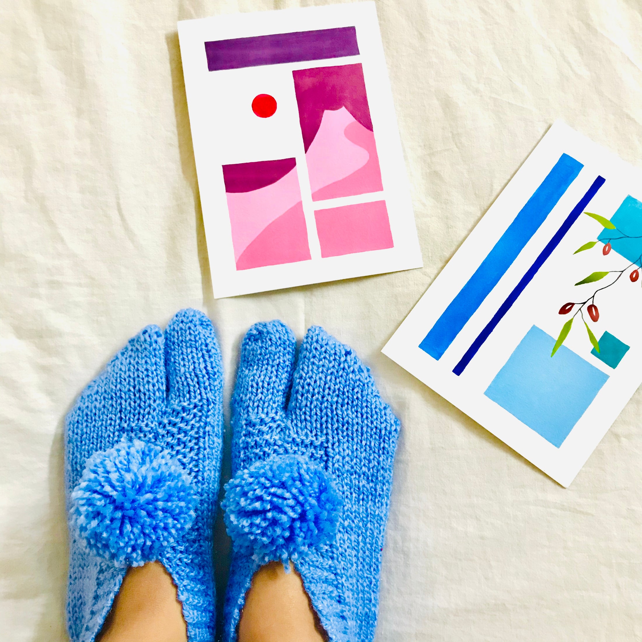 Light Blue Hand-knit Socks - Granmade