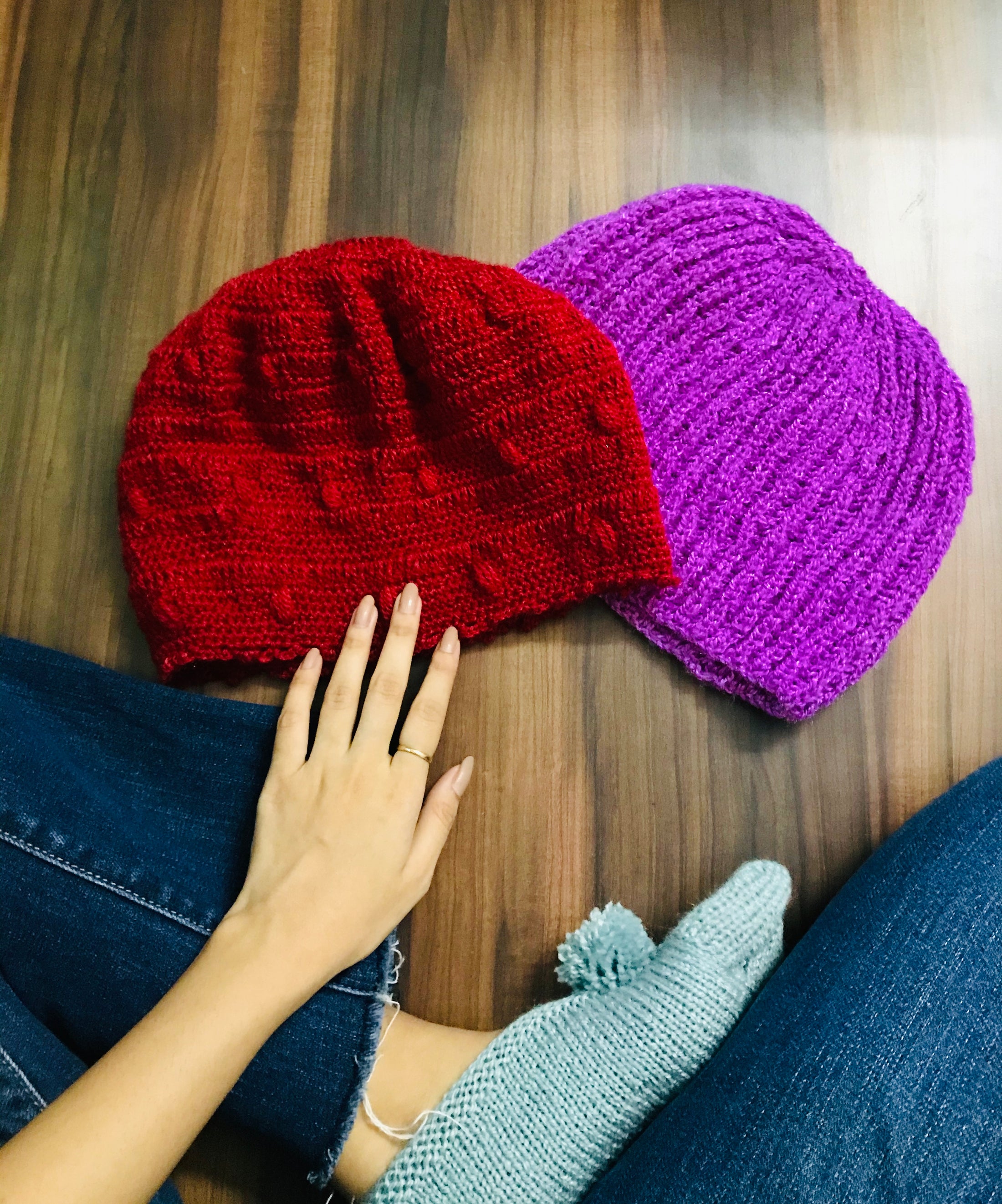 Red Crochet Hand-knit Beanie - Granmade