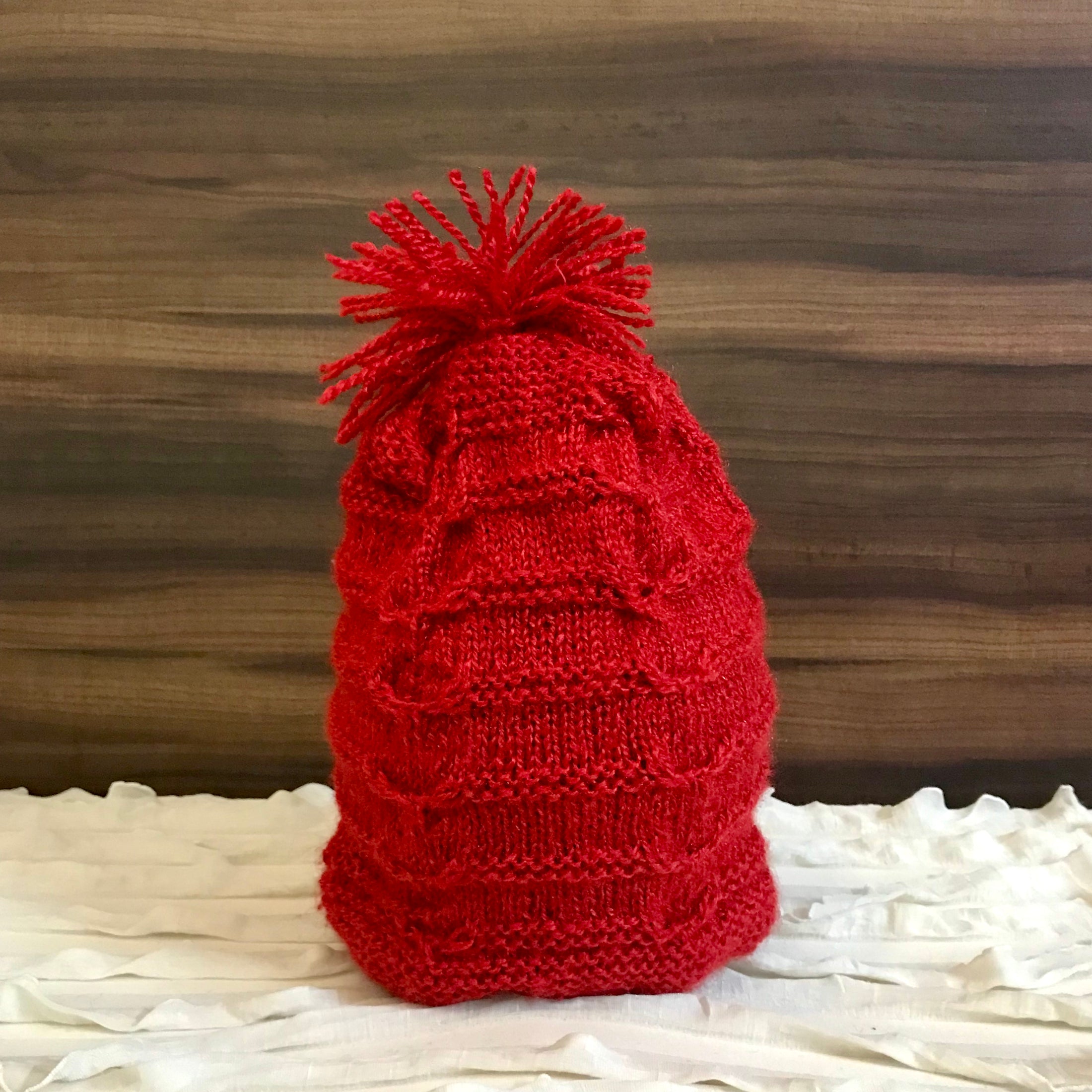 Red Intricate Hand-Knit Beanie - Granmade