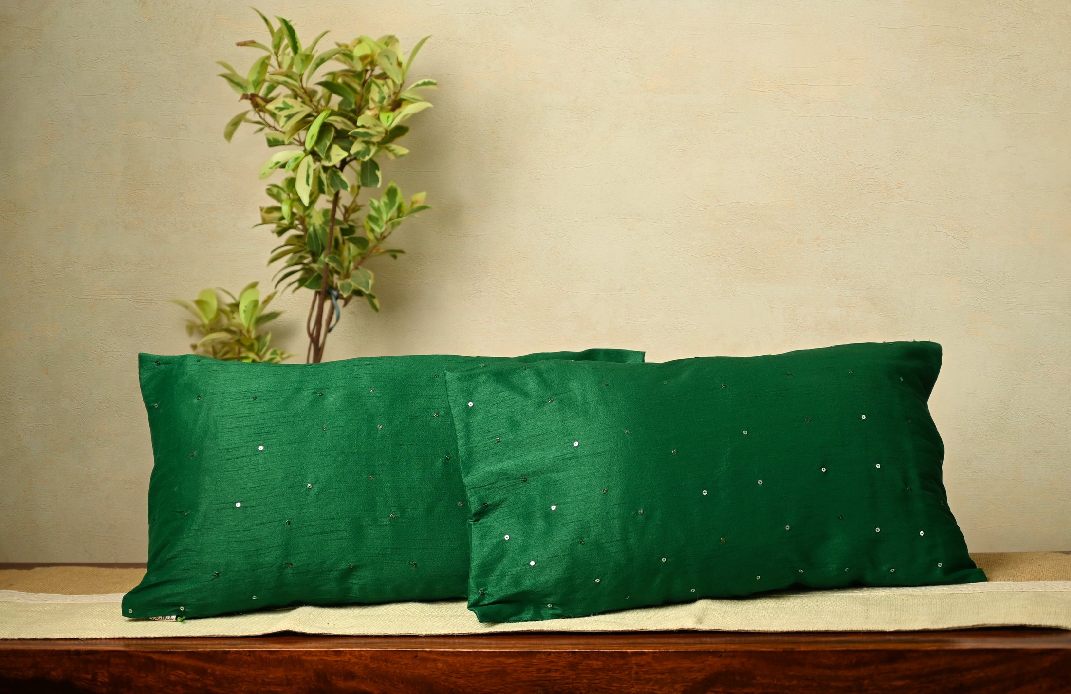 Green Cotton Silk Rectangle Cushion Cover - Granmade