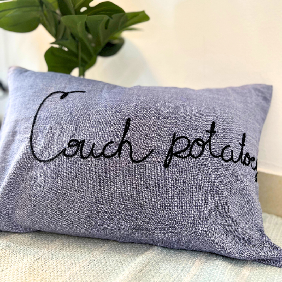 Couch Potatoes Hand embroidered Cushion Cover - Granmade