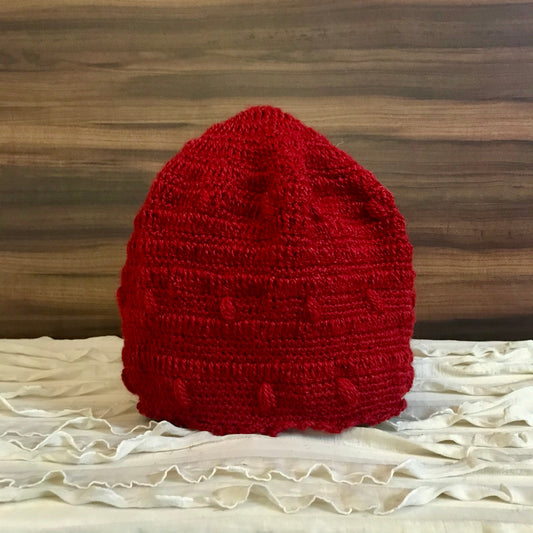 Red Crochet Hand-knit Beanie - Granmade